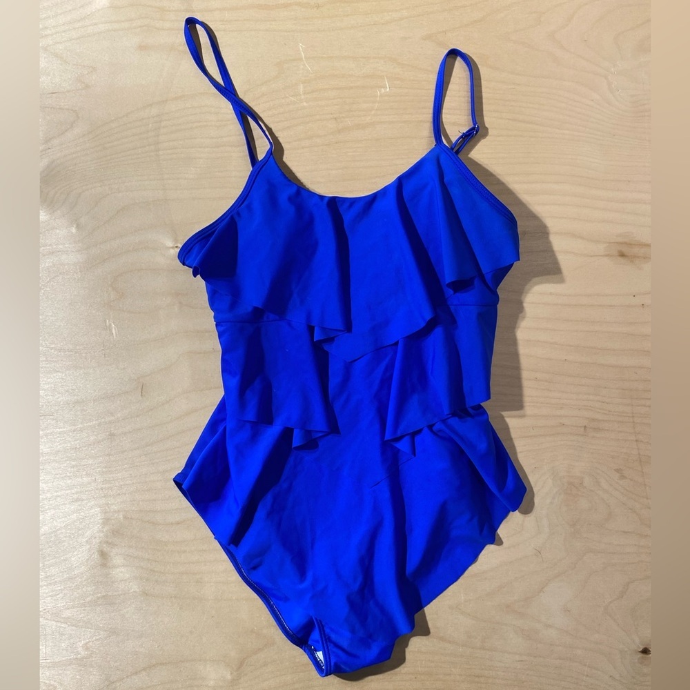 Blue Ruffled Swimsuit Large (OX) - Picture 3 of 10